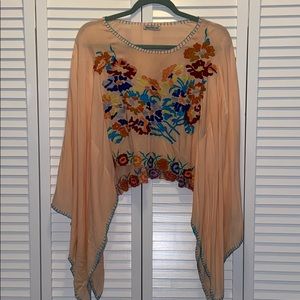 Tiare Hawaii Embroidered Crop Kimono Peach Top